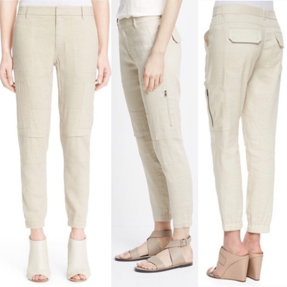 Vince Cream Linen Blend Zipper Cargo Jogger Casual Pants